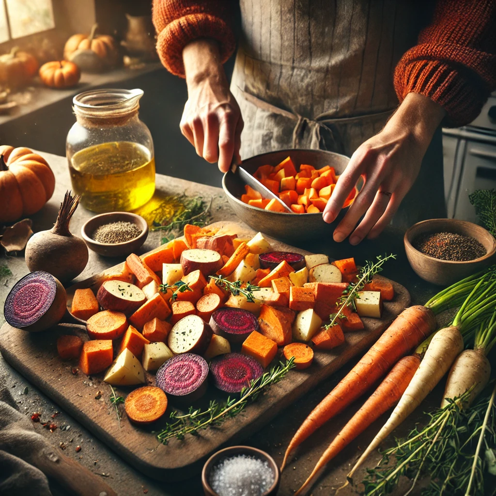 Making Roasted Root Vegetable Medley